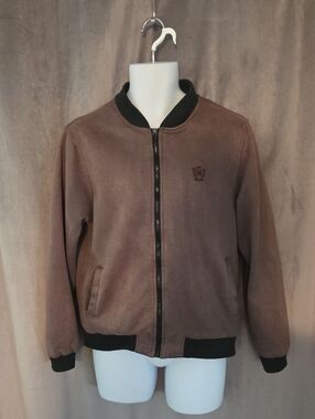 Massimo Dutti XL Brown Bomber Jacket with Black Trim